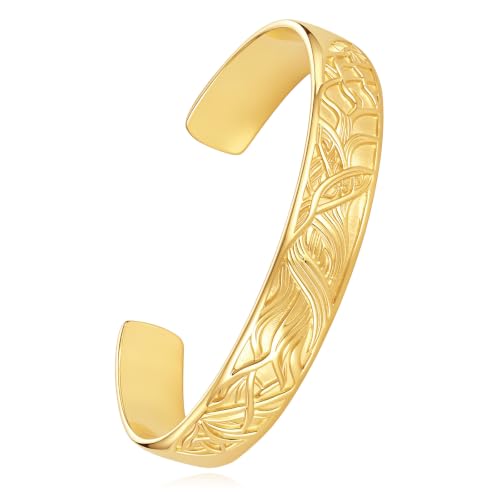 12mm/14mm Width 14K Gold Plated Bangle Bracelet for Women Men - color: Yellow-Style 1
