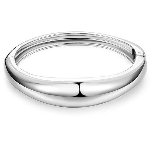 NICEIGHT 18K Gold Plated Chunky Bangle Bracelets for Women Gold Wide Cuff Bangle Bracelet Hammered Minimalist Thick Gold Wrist Wrap Bracelets - color: Silver Bold Bracelet