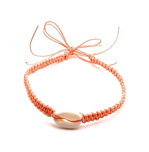 Shell Hemp Anklet - color: Peach Coral