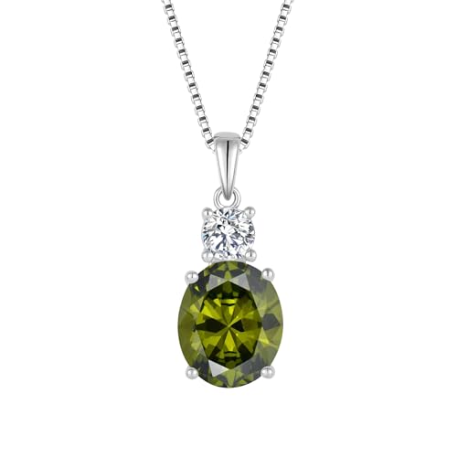 Birthstone Necklace for Women 925 Sterling Silver | Oval Cut Pendant Necklace, Jewelry for Mom Wife - color: Olive Green