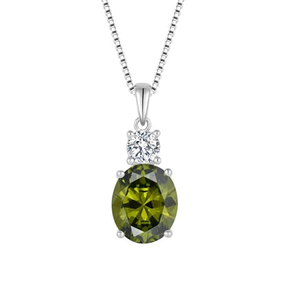 Birthstone Necklace for Women 925 Sterling Silver | Oval Cut Pendant Necklace, Jewelry for Mom Wife - color: Olive Green