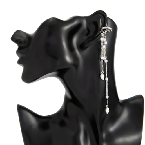 Heart Pearl Hoop Earrings Sliver Long Tassel Chain Huggie Hoop Earrings Pearl Beaded Drop Earring for Women Wedding Jewelry - color: pearl