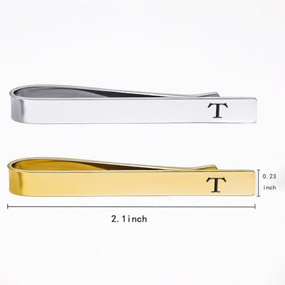 GWD Stainless Steel Tie Clips for Men Personalized Initial Tie Clip Classic Tie Bar Set - color: T