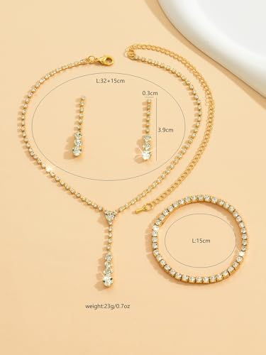 MIFYNN Rhinestone Wedding Set for Women Sparkle Crystal Earrings Necklace Bracelet Jewelry Set Wedding Party Prom Jewelry Set for Brides Bridesmaid - color: Gold
