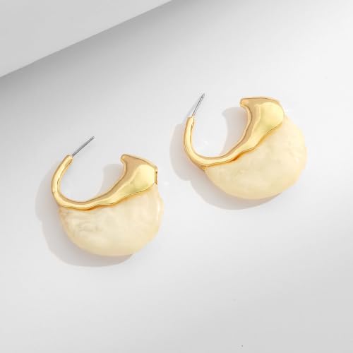 Brown white Hoop Earrings for Women Gold-Plated Irregular Huggie Statement Earrings - color: AMZ-EH23402A-HY