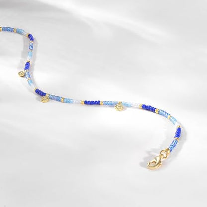 KissYan Beaded Ankle Bracelet for Women, Bead Anklet with Dangling Charm, Beach Waterproof Foot Jewelry Gifts for Her - color: Blue