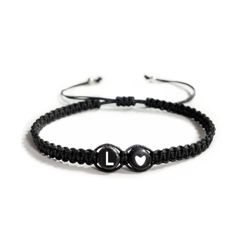 Heart Initial Bracelets 26 Letters Initial Charms Bracelet for Women Gifts A-Z Braided Bracelets Heart Link Handmade Rope Braided Adjustable Jewelry for Mom Daughter Birthday Jewelry Gift - style: L