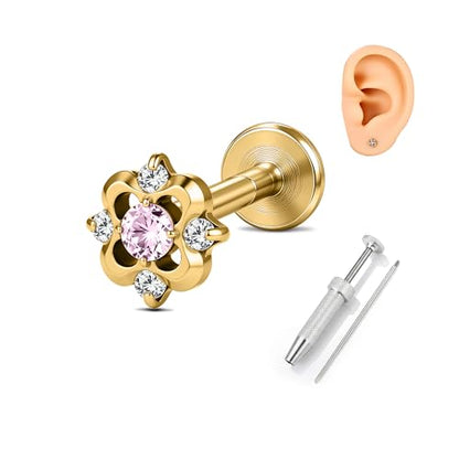 G23 Titanium Gold Filled 16G Cartilage Earring, 6mm 8mm - color: Floret, Gold, size: 6MM