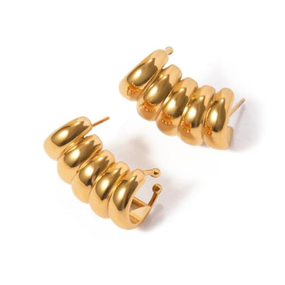 Dainty Stripe Hollow Cuff Wrap Climber Crawler Earrings for Women Gold Plated Stainless Steel Minimalist Hypoallergenic Clip On Stud Unique Design Fashion Trendy Jewelry Gift