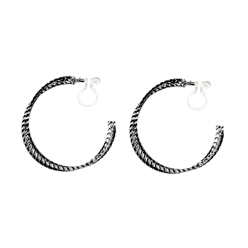 Hoop Invisible Clip On Earrings for Women Not Pierced Gold Small Twisted Hoop Comfortable Silver Large Clip On Earrings - color: Textured Triple Hoop Silver