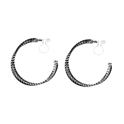 Hoop Invisible Clip On Earrings for Women Not Pierced Gold Small Twisted Hoop Comfortable Silver Large Clip On Earrings - color: Textured Triple Hoop Silver