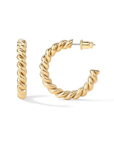 PAVOI 14K Gold Plated Twisted Rope Round Hoop Earrings - color: Yellow Gold, size: 25 MM
