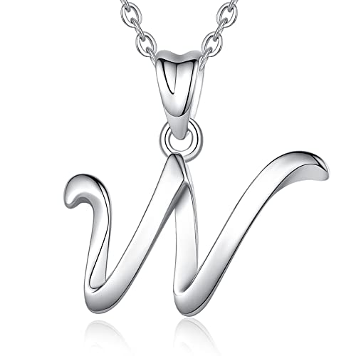 EUDORA Sterling Silver Initial Necklaces for Women, Classic 26 Letter Neckless Gifts for Girls, Sister, Mother Daughter, 18 inch Chain - style: W