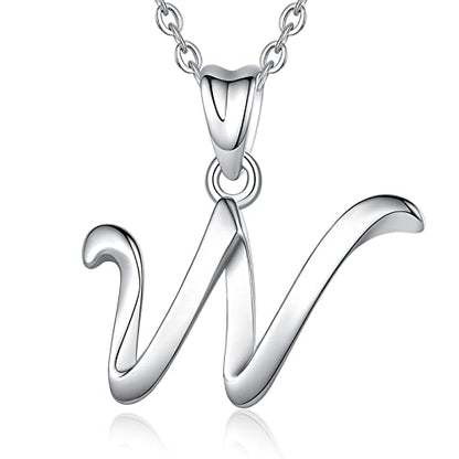 EUDORA Sterling Silver Initial Necklaces for Women, Classic 26 Letter Neckless Gifts for Girls, Sister, Mother Daughter, 18 inch Chain - style: W