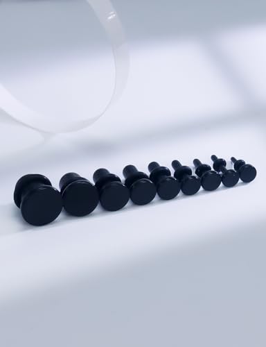14G 12G 10G 8G 6G 4G 2G 0G 00G Ears Gauges Tunnels Plugs for Women Acrylic Flat Top Plugs with O-rings Ear Gauge Stretching Kit Expander Stretcher Plug Earrings for Piercing Jewelry - color: 14g to 00g, black