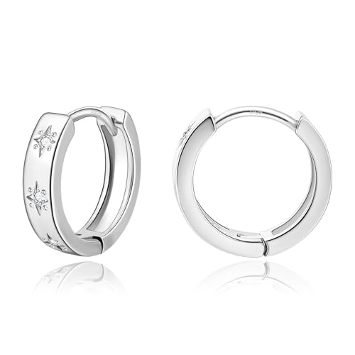 DAILY VIBES Dainty Small Star Huggie Hoop Earrings for Women Trendy | 925 Sterling Silver Post, 14K Gold or Silver Plated, Mini Cubic Zirconia, Cartilage Hoop Earrings - color: Silver Mini Star