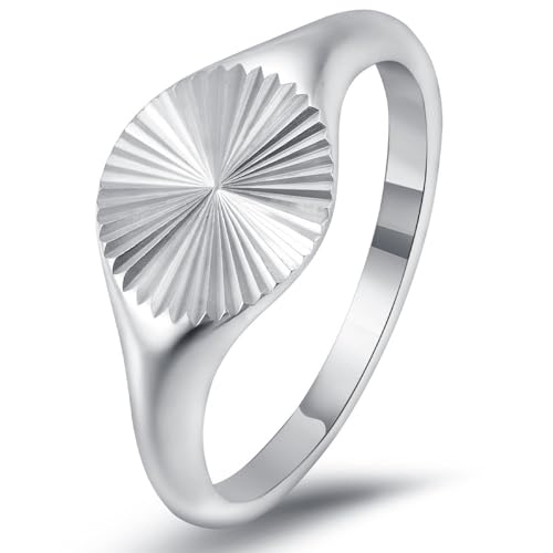 YeGieonr Non Tarnish Gold Rings for Women, Waterproof Gold Signet Ring, 18K Gold Plated Stackable Rings for Everyday Wear - color: Sunburst Silver