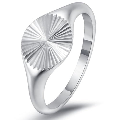 YeGieonr Non Tarnish Gold Rings for Women, Waterproof Gold Signet Ring, 18K Gold Plated Stackable Rings for Everyday Wear - color: Sunburst Silver