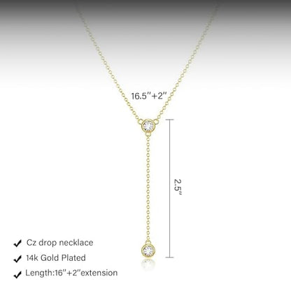 HERIER Lariat Gold Necklace for Women, Dainty Long Necklace 14k Gold Plated/Silver Y-Shaped Layered Beaded Chain Drop Necklaces for Women Trendy Simple Gold Jewelry for Women Gifts - color: Y-CZ-Gold