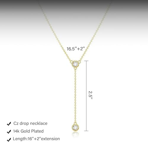 HERIER Lariat Gold Necklace for Women, Dainty Long Necklace 14k Gold Plated/Silver Y-Shaped Layered Beaded Chain Drop Necklaces for Women Trendy Simple Gold Jewelry for Women Gifts - color: Y-CZ-Gold