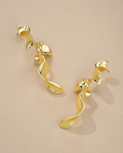 Big Silver Plated Spiral Dressy Fashion Geometric Statement Earrings for Women by SNGIA, Large Chunky Trendy Vintage Drop Dangle Boho Earrings Jewelry Gifts. - style: 18K Gold Plated