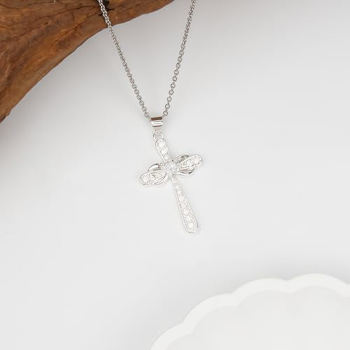 Gold Silver Cross Necklace for Women, 14K Gold Plated Dainty Cubic Zirconia Cross Pendant, Elegant Christian Faith Jewelry, Religious Gifts for Wife Mom