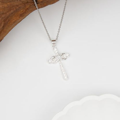 Gold Silver Cross Necklace for Women, 14K Gold Plated Dainty Cubic Zirconia Cross Pendant, Elegant Christian Faith Jewelry, Religious Gifts for Wife Mom