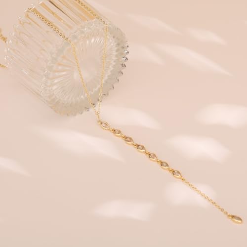 Lariat Necklace for Women, Non Tarnish Dainty Chain Stackable 14K Gold Plated Cute Trendy Layered Necklaces Elegant Jewelry Gift for Women Her - color: Silver, style: CZ