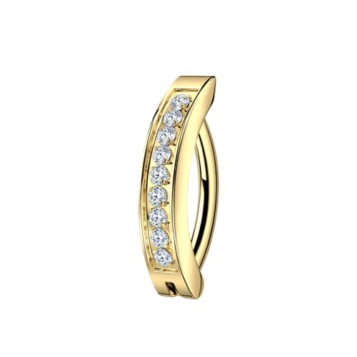16G Labret Stud, G23 Titanium Vertical Labret Lip Piercing Jewelry, Gold Eyebrow Ring Clicker Belly Button Ring Hoop For Women Men - color: Gold, size: 10mm Clear CZ