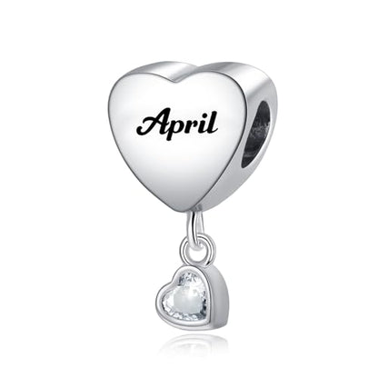 Birth Flower Heart Charm 12 Birthstone Bead for European Bracelet Necklace - style: April