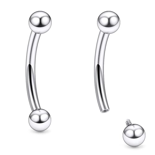 Ruifan 20g 18g 16g 14g 12g 8g 6g 4g 2g Rook Piercing Jewelry Titanium Internally Threaded Curved Barbell Eyebrow PA Tragus Helix Conch Lobe Earrings Lip Rings Body Piercing Jewelry For Women Men - size: 16G - 8mm Ball