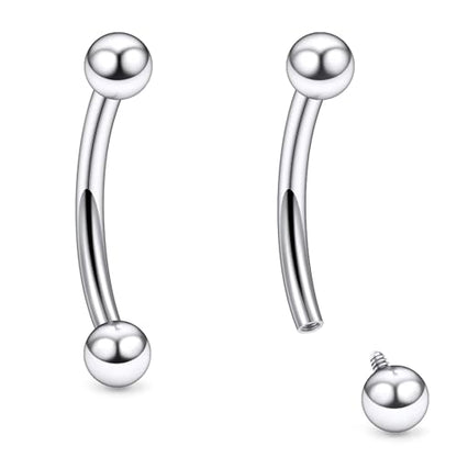 Ruifan 20g 18g 16g 14g 12g 8g 6g 4g 2g Rook Piercing Jewelry Titanium Internally Threaded Curved Barbell Eyebrow PA Tragus Helix Conch Lobe Earrings Lip Rings Body Piercing Jewelry For Women Men - size: 16G - 8mm Ball