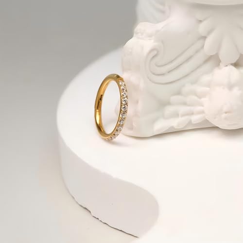 PEAKLINK Nose Ring 316L Surgical Steel Helix Cartilage Conch Earring with Gem Septum Clicker Daith Rook Tragus Lip Belly Ear Lobe Piercing Jewelry Nose Hoop, Diameter 5mm to 12mm - color: Gold with Clear CZ