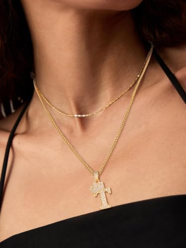 U7 Crown Initial Necklace Men Women, Bling Diamond A-Z 0-9 Letter Pendant with Wheat Chain, Silver/Black/Gold Plated CZ Alphabet Number Hip Hop Jersery for Father Husband - color: a. Gold, size: 20. T