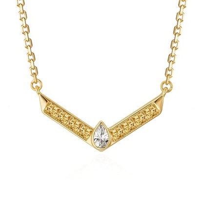 Fettero Dainty 14K Gold Plated Cubic Zirconia Necklaces for Women, Simple Bar Pendant Necklace, Mix-color Rainbow Jewelry Gold Necklace for Women Trendy Gifts - style: V Bar