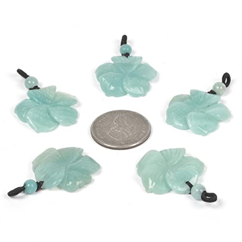 Justinstones Hand Carved Healing Crystals Gemstone Hawaii Flower Pendant Hand Weaving Wax Rope Necklace 22 inch - color: Blue Amazonite