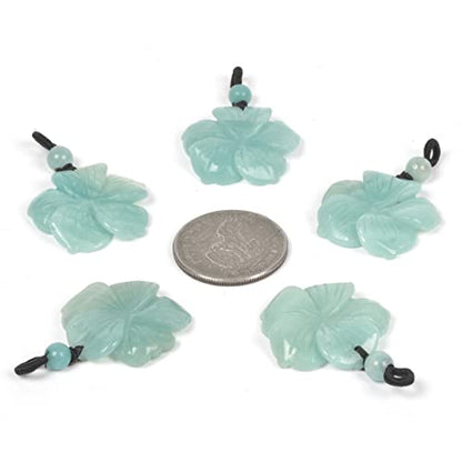 Justinstones Hand Carved Healing Crystals Gemstone Hawaii Flower Pendant Hand Weaving Wax Rope Necklace 22 inch - color: Blue Amazonite