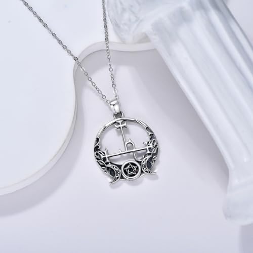 Witch Necklace 925 Sterling Silver Pentagram Triple Moon Pentacle Pendant Wiccan Pagan Jewelry Witchy Gifts for Women - style: Lilith