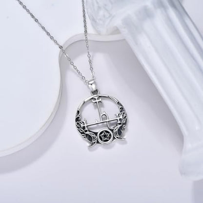 Witch Necklace 925 Sterling Silver Pentagram Triple Moon Pentacle Pendant Wiccan Pagan Jewelry Witchy Gifts for Women - style: Lilith