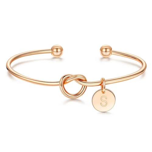 M MOOHAM Gold Initial Bracelets Gifts for Women Teen Girls - Dainty Tie the Knot Letter A-Z Initial Bracelet for Women 14K Gold Plated Cuff Bracelet Jewelry Personalized Bridesmaid Proposal Gifts - style: S - Rose Gold Plated