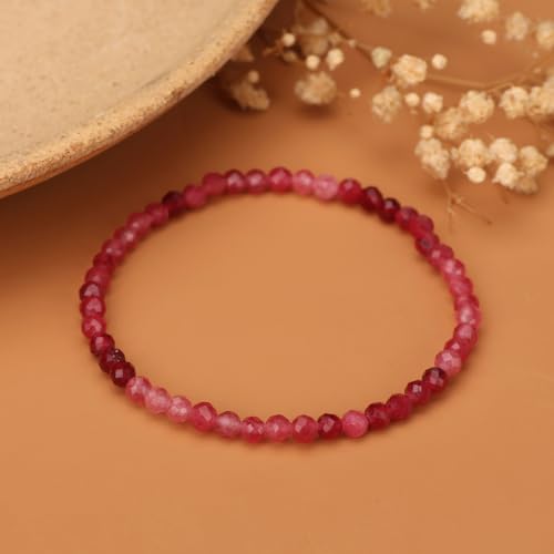 Natural Faceted Crystal Bracelet for Women,4mm Gemstone Round Beads Bracelets Adjustable Stretchy Healing Crystal Beads Bracelets Dainty Jewelry Gift - color: Garnet