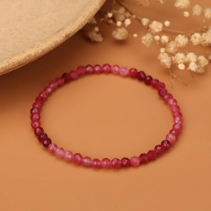 Natural Faceted Crystal Bracelet for Women,4mm Gemstone Round Beads Bracelets Adjustable Stretchy Healing Crystal Beads Bracelets Dainty Jewelry Gift - color: Garnet