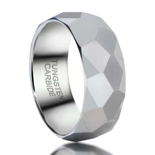 SX.man&sog Tungsten Carbide Rings for Men or Women,Stereoscopic Polygon Wedding Band for Men and Women Exchanging to Witness Each other's Loyal Love - color: Silver & Polygonal Cut - 8mm