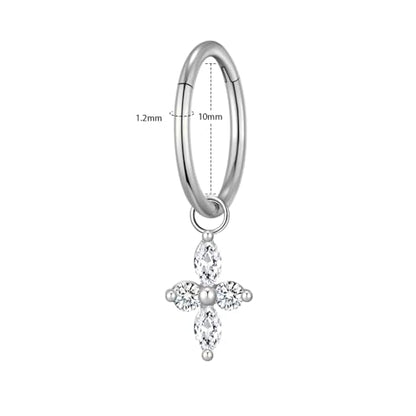 Ourania 16G Gold Stainless Steel Zircon Dangle Huggie Hoop Rook Piercing Helix Hoop Earring Tragus Hoop Cartilage Piercing for Women - color: Flower Silver 2PCS, size: 1.2*10mm 2pcs