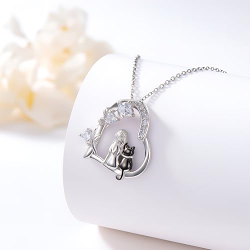 Heart Animal Necklace 925 Sterling Silver Cute Animal Pendant Jewelry Birthday Gifts for Women Girlfriend Mom Animal Lovers - style: 1-3 Black Cat