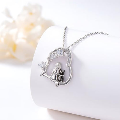 Heart Animal Necklace 925 Sterling Silver Cute Animal Pendant Jewelry Birthday Gifts for Women Girlfriend Mom Animal Lovers - style: 1-3 Black Cat
