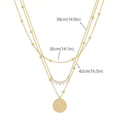 3Pcs Set Gold/Silver Layered Necklaces 14K Gold Plated Dainty Coin Pendant Beaded Paperclip CZ Chain for Women Hypoallergenic Stackable Choker Necklace Set Gifts - color: Gold 3 Pcs Coin CZ