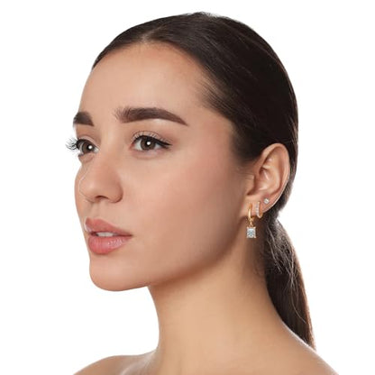 Surgical Steel Small Stud Clover Drop Dangle Huggie Hoop CZ Stud Earrings - color: C-14K Gold Plated R