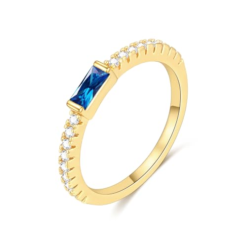 RLMOON Birthstone Gold Rings for Women Non Tarnish 14K Gold Plated Eternity Stackable Rings Dainty CZ Gemstone Engagement Rings Wedding Band Jewelry Gifts Size 4-10 - color: 09. September(Created Sapphire)