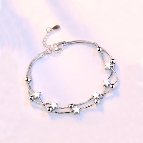925 Sterling Silver Plated Bracelets for Women Love Heart Charm Chain Bracelet Bangle Fashion Jewelry Gifts - style: heart chain-white